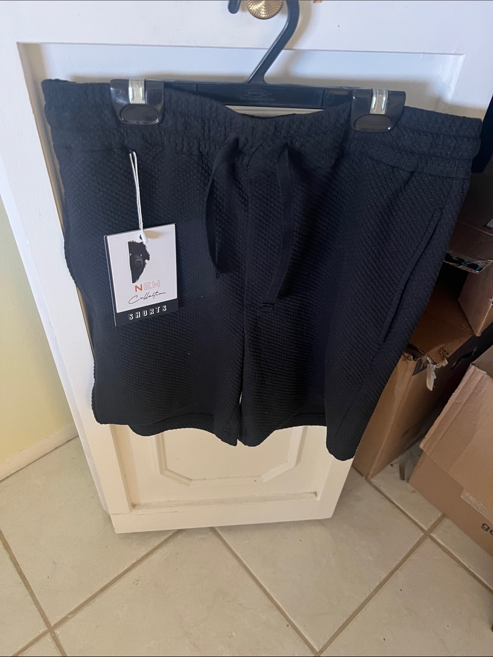 Denim & Flower Black Textured Drawstring Athletic Shorts
